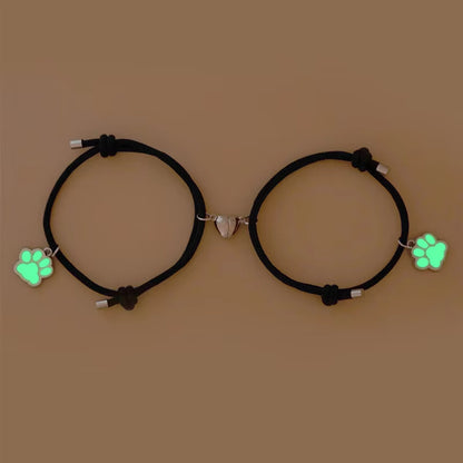 2Pcs Handmade Crown Beaded Charms Bracelet Luminou Heart Glow in the Dark Couple Bracelet for Lover Men Women Fluorescent Gift